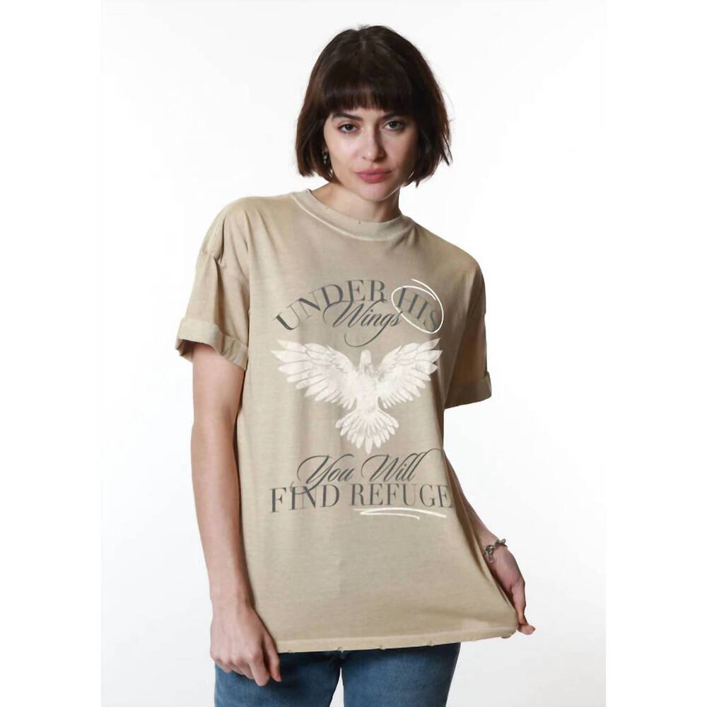 NEW KID DANGEROUS graphic under his wings tee in tan